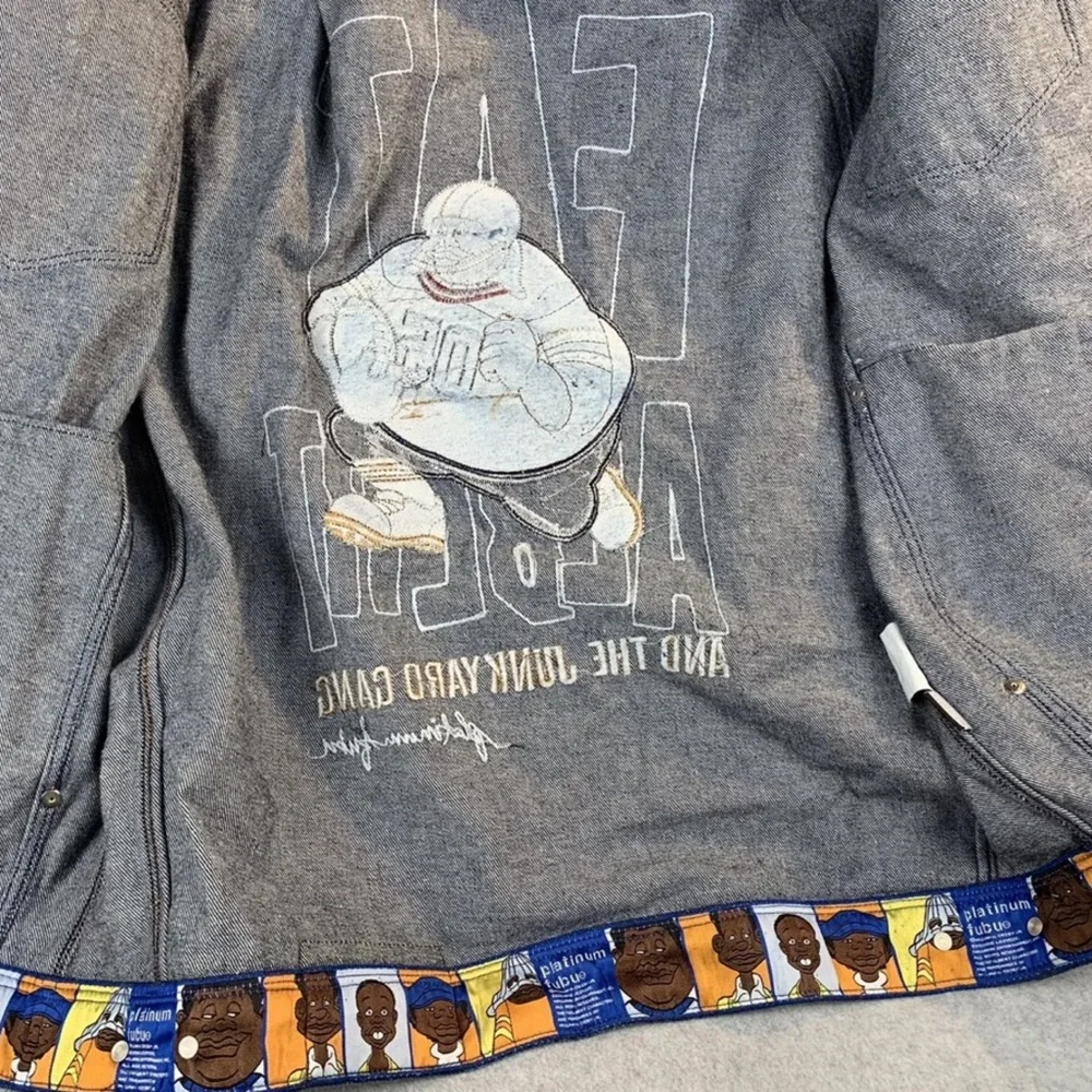 Vtg Platinum FUBU Fat Albert Junkyard Gang Dark Blue Denim Jacket Mens XL - Picture 4 of 5